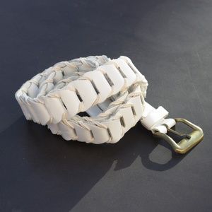 Woven White Leather & Cord Belt